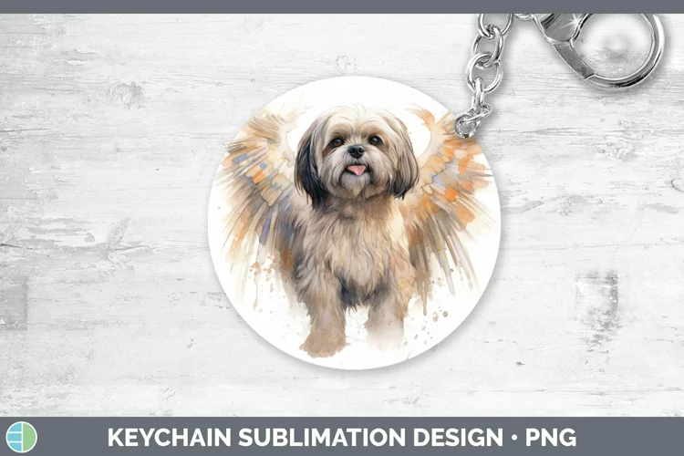 Memorial Watercolor Lhasa Apso Keychain Sublimation Keyring
