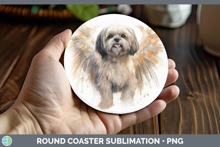 Memorial Watercolor Lhasa Apso Round Coaster Sublimation Coa