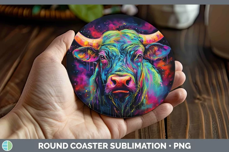 Neon Bull Round Coaster Sublimation Coaster Designs
