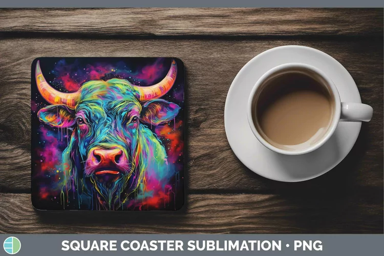 Neon Bull Square Coaster Sublimation Coaster Designs