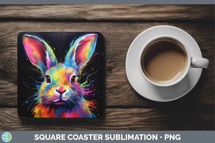 Neon Bunny Square Coaster Sublimation Coaster Designs