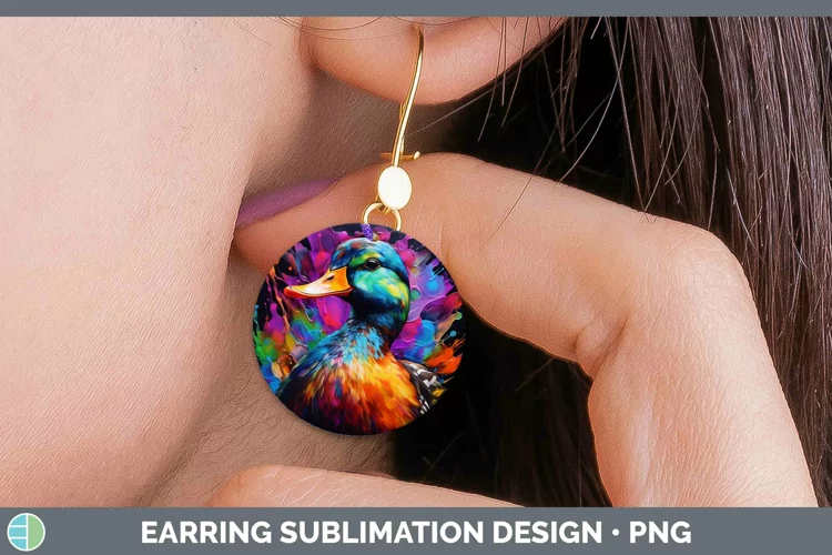 Neon Duck Round Earrings Sublimation Earrings Designs
