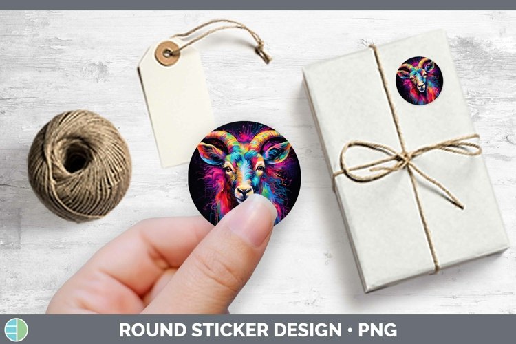 Neon Goat Stickers | Round Labels Designs