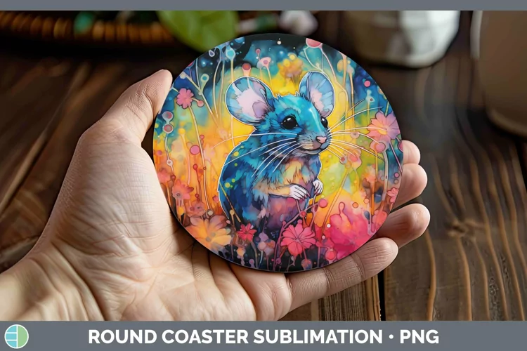 Neon Mouse Round Coaster Sublimation Coaster Designs