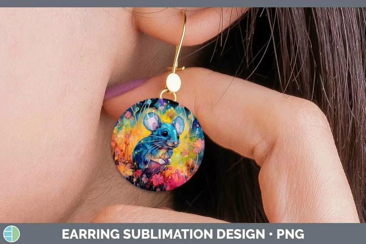 Neon Mouse Round Earrings Sublimation Earrings Designs