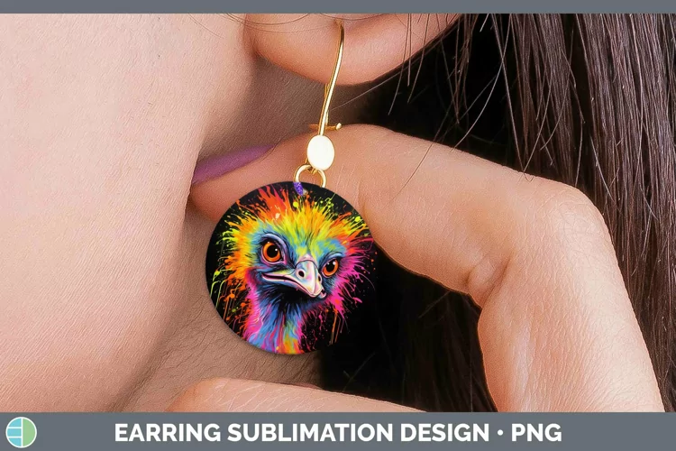 Neon Ostrich Round Earrings Sublimation Earrings Designs