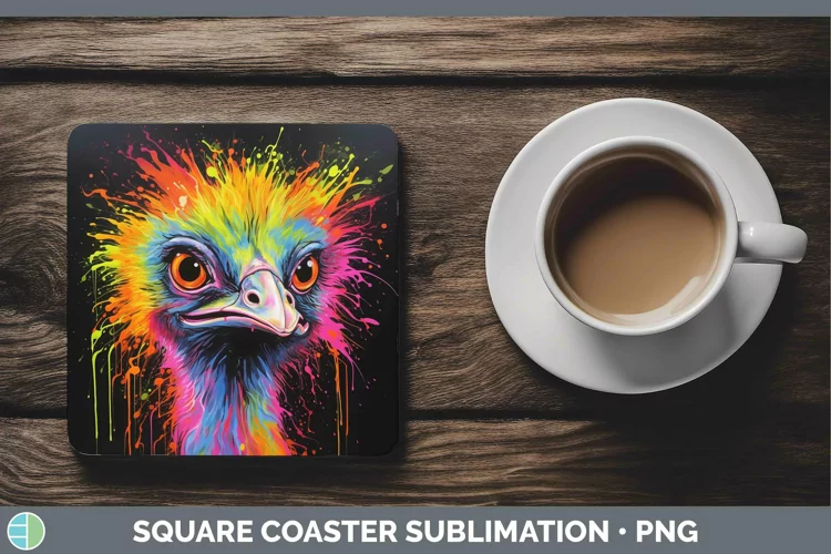 Neon Ostrich Square Coaster Sublimation Coaster Designs