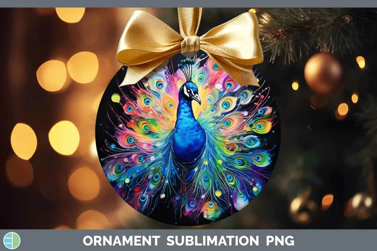Neon Peacock Ornament Sublimation Bauble Designs