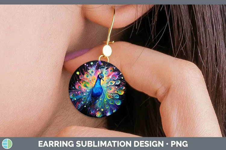 Neon Peacock Round Earrings Sublimation Earrings Designs