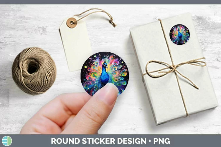 Neon Peacock Stickers | Round Labels Designs
