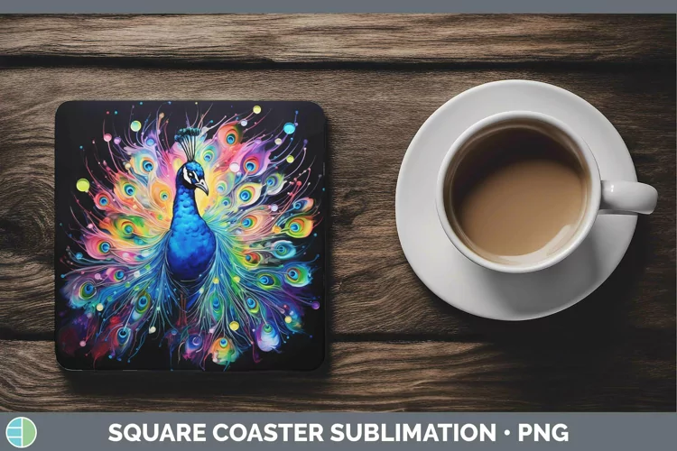Neon Peacock Square Coaster Sublimation Coaster Designs