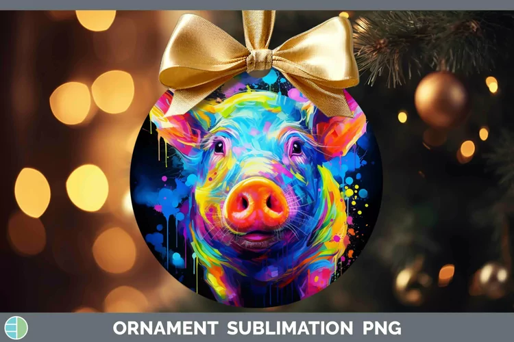 Neon Pig Ornament Sublimation Bauble Designs