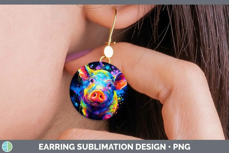 Neon Pig Round Earrings Sublimation Earrings Designs