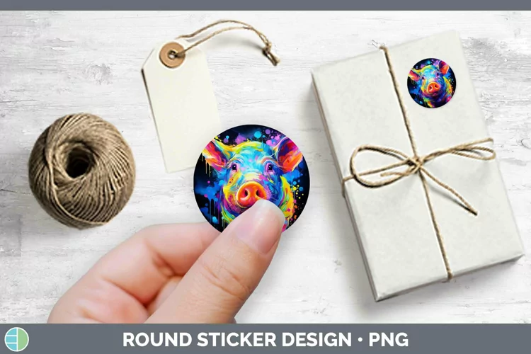 Neon Pig Stickers | Round Labels Designs