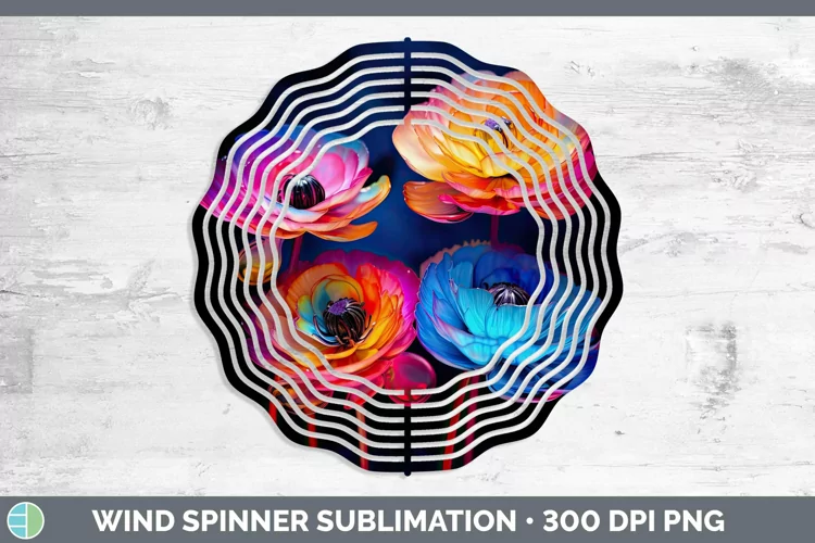 Neon Ranunculus Wind Spinner | Sublimation Spinner Designs