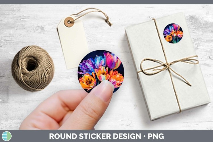 Neon Flowers Tulip Stickers | Round Labels Designs example image 1