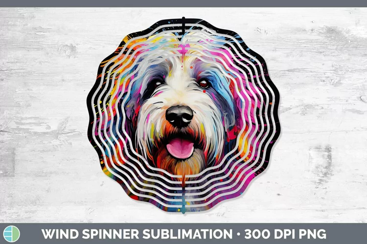 Neon Dogs Old English Sheepdog Wind Spinner Sublimation Spin