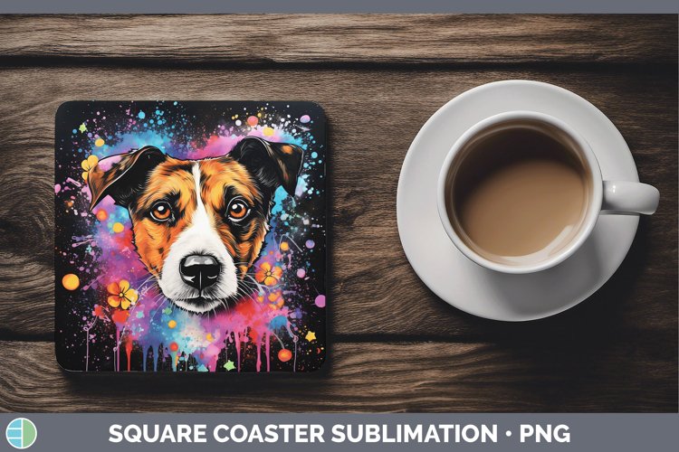 Neon Jack Russell Terrier Square Coaster Sublimation Coaster example image 1