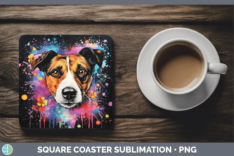 Neon Jack Russell Terrier Square Coaster Sublimation Coaster
