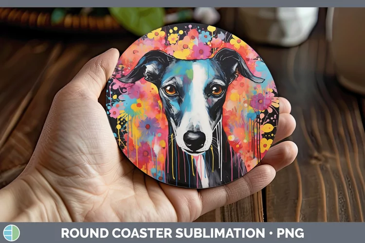 Neon Whippet Round Coaster Sublimation Coaster Designs
