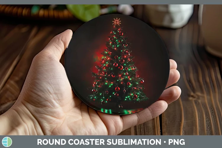 Neon Christmas Tree Round Coaster Sublimation Coaster D