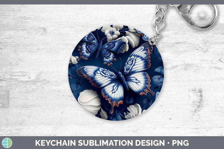 Blue and White Porcelain Butterflies Keychain Sublimation