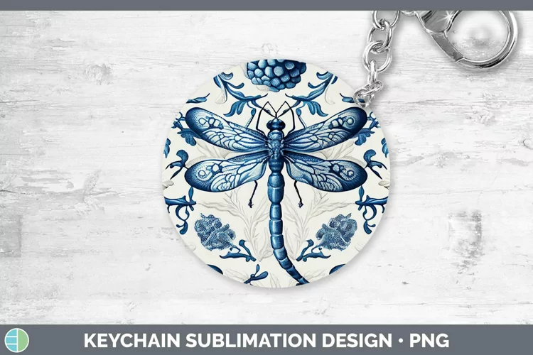 Blue and White Porcelain Dragonflies Keychain Sublimation