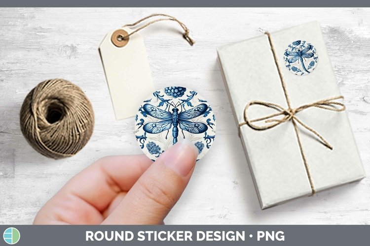 Blue and White Porcelain Dragonflies Sticker example image 1