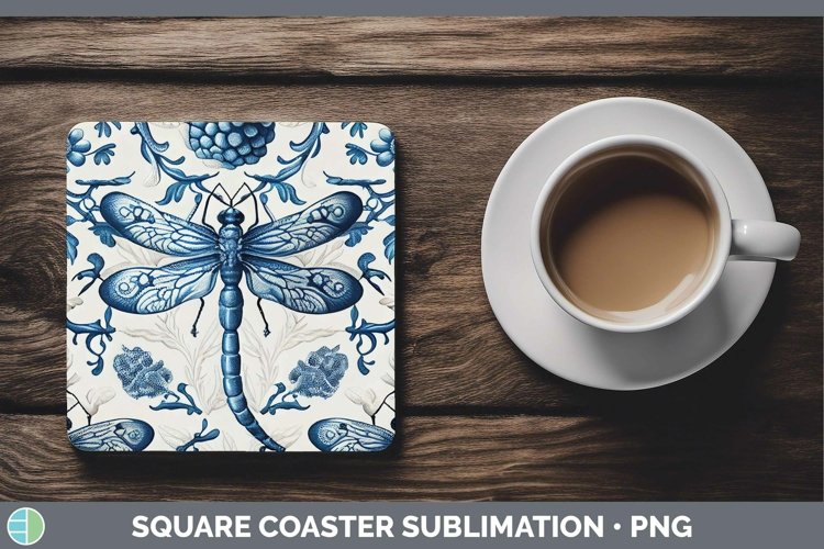 GorgeousBlue and White Porcelain Square Coaster design.