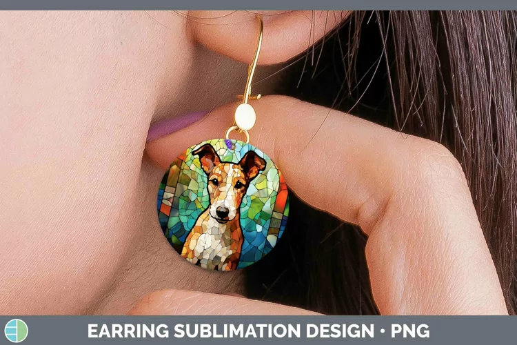 Stained Glass Dog Fox Terrier Dog Round Earrings Sublimation