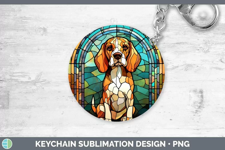 Stained Glass Dog Beagle Keychain Sublimation Keyring Design