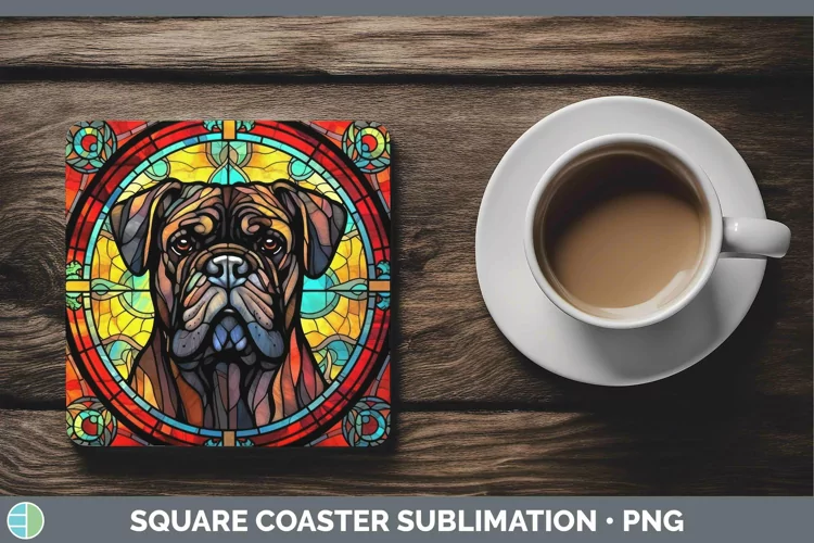 Stained Glass Dog Cane Corso Square Coaster Sublimation Coas