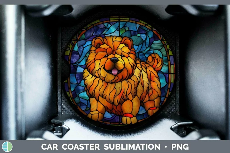 Stained Glass Dog Chow Chow Car Coaster Sublimation Coaster