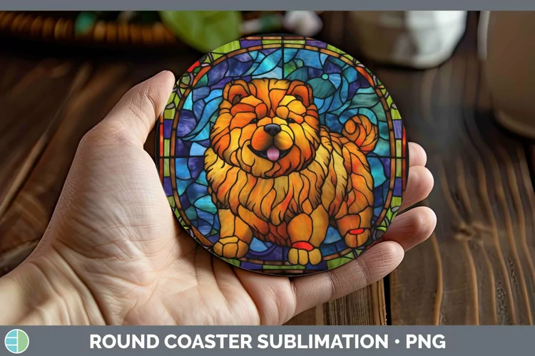 Stained Glass Dog Chow Chow Round Coaster Sublimation Coaste