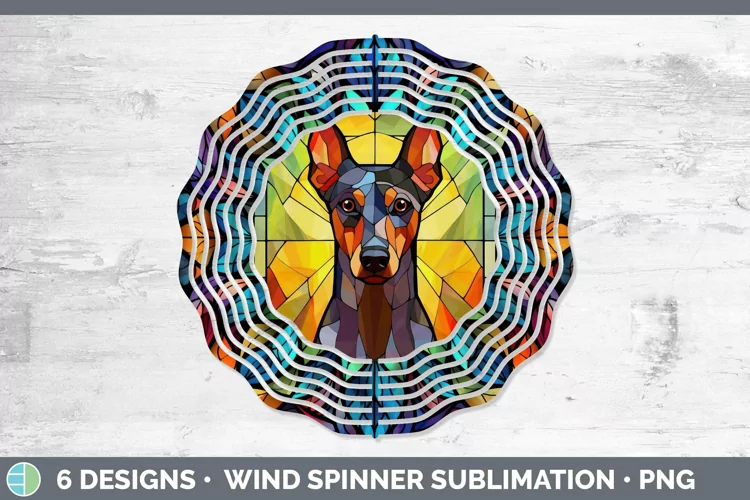 Doberman Stained Glass Dog Wind Spinner Sublimation Graphic