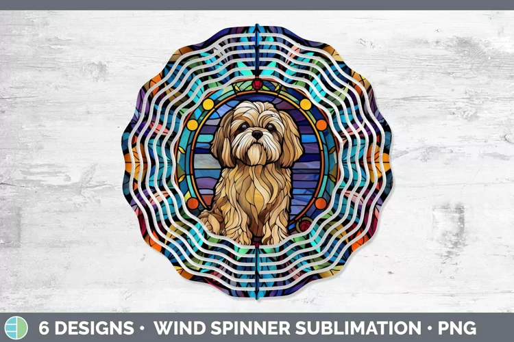 Lhasa Apso Stained Glass Dog Wind Spinner Sublimation