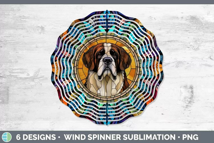 Saint Bernard Stained Glass Dog Wind Spinner Sublimation