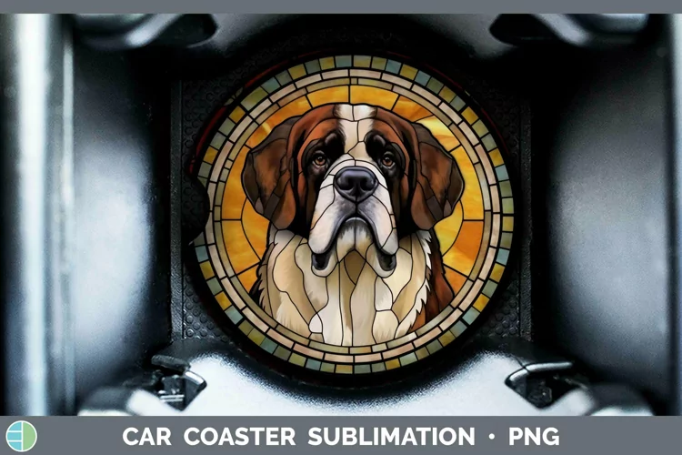 Stained Glass Dog Car Coaster Sublimation Coaster Graphic