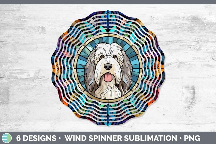 Old English Sheepdog Stained Glass Wind Spinner Sublimation example image 1