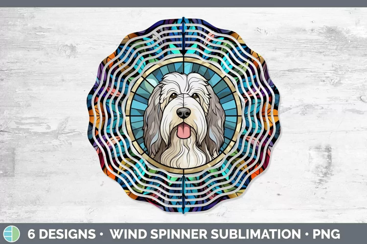 Old English Sheepdog Stained Glass Wind Spinner Sublimation