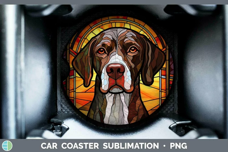 Stained Glass Shorthaired Pointer Car Coaster Sublimation Co