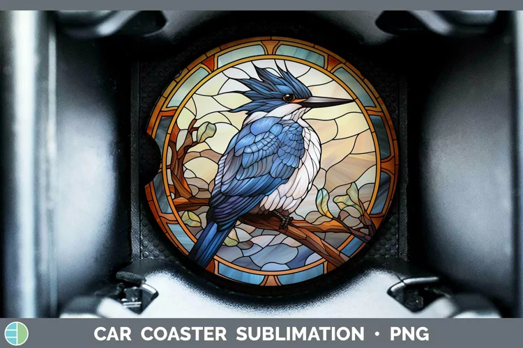 Stained Glass Bird Kingfisher Car Coaster Sublimation Coaste