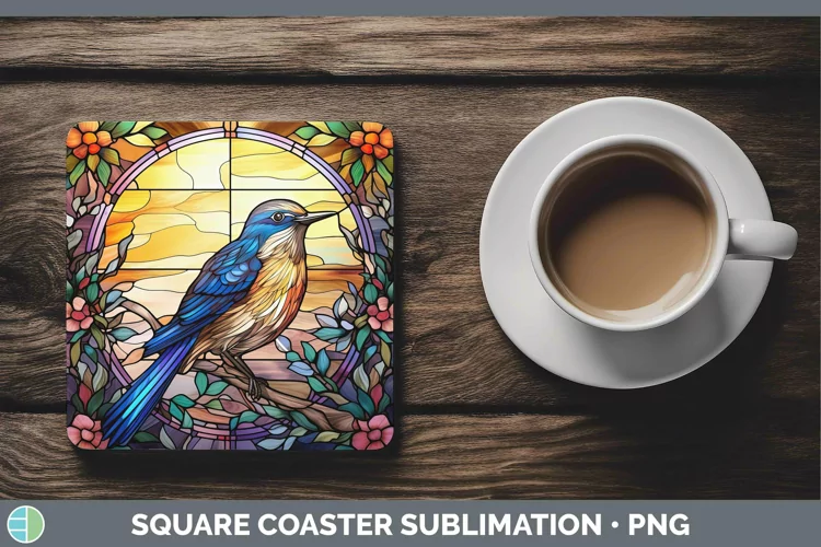Stained Glass Bird Mockingbird Square Coaster Sublimation Co