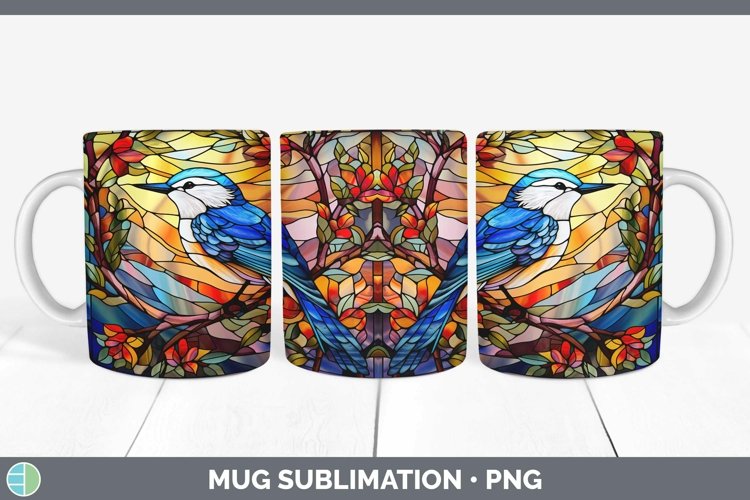 Stained Glass Bird Nuthatch Mug Wrap Sublimation Coffee Cup example image 1