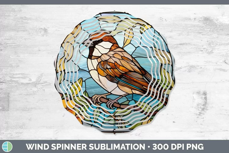 Stained Glass Bird Sparrow Wind Spinner Sublimation Spinner