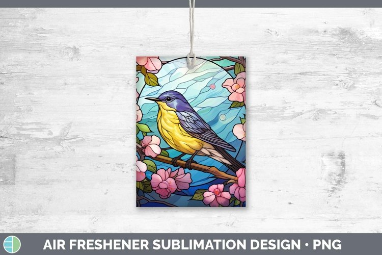 Stained Glass Bird Warbler Air Freshener Sublimation Car Fre example image 1