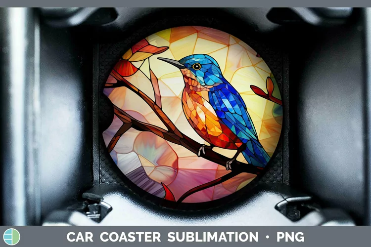 Stained Glass Bird Wren Car Coaster Sublimation Coaster Desi