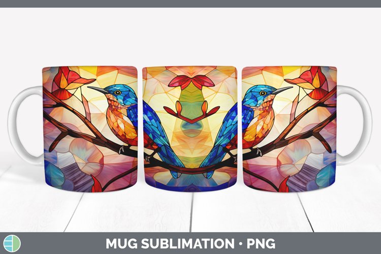 Stained Glass Bird Wren Mug Wrap Sublimation Coffee Cup Desi example image 1