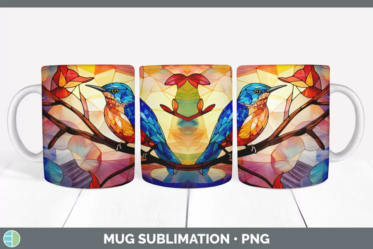 Stained Glass Bird Wren Mug Wrap Sublimation Coffee Cup Desi