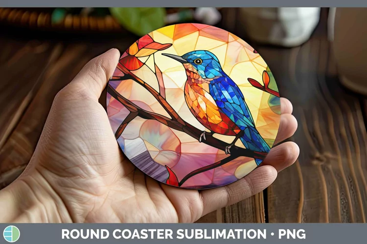 Stained Glass Bird Wren Round Coaster Sublimation Coaster De